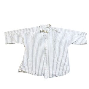 Pin‎ Stripes Cream & Navy Women SZ XS Oversize 100% Cotton Causal Short Sleeve